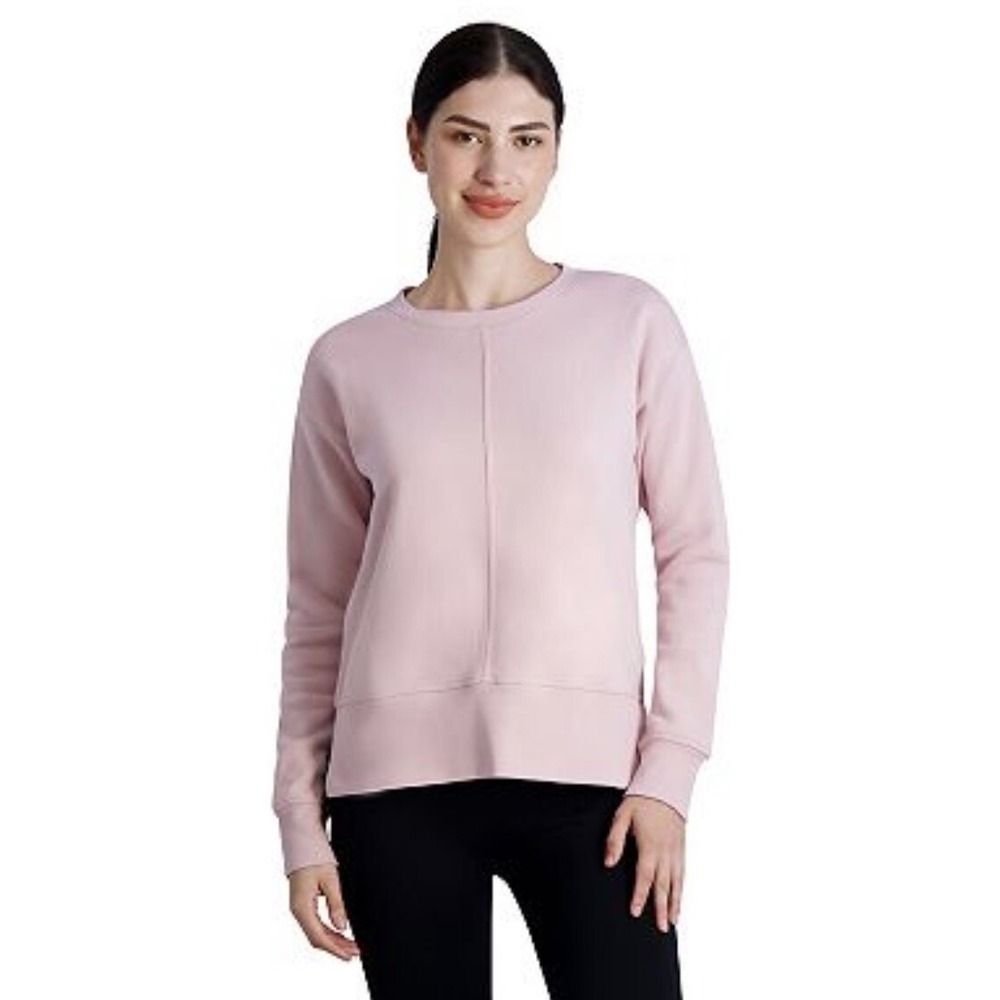 Gaiam Women's Small Cotton Mauve Pink Nadia Side Slit Fleece Crew Sweatshirt NWT